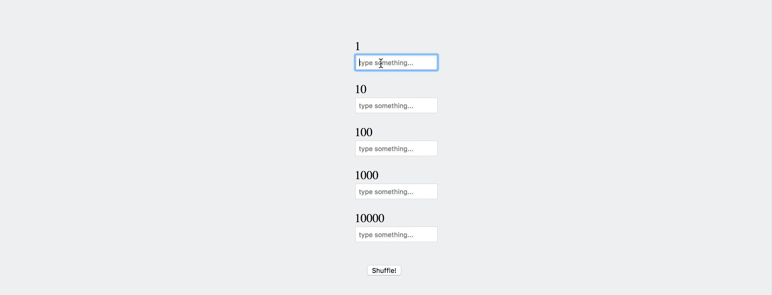 GIF - Typing in inputs then shuffling