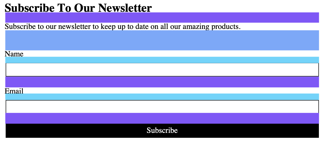 Subscribe to Our Newsletter mockup with redlines