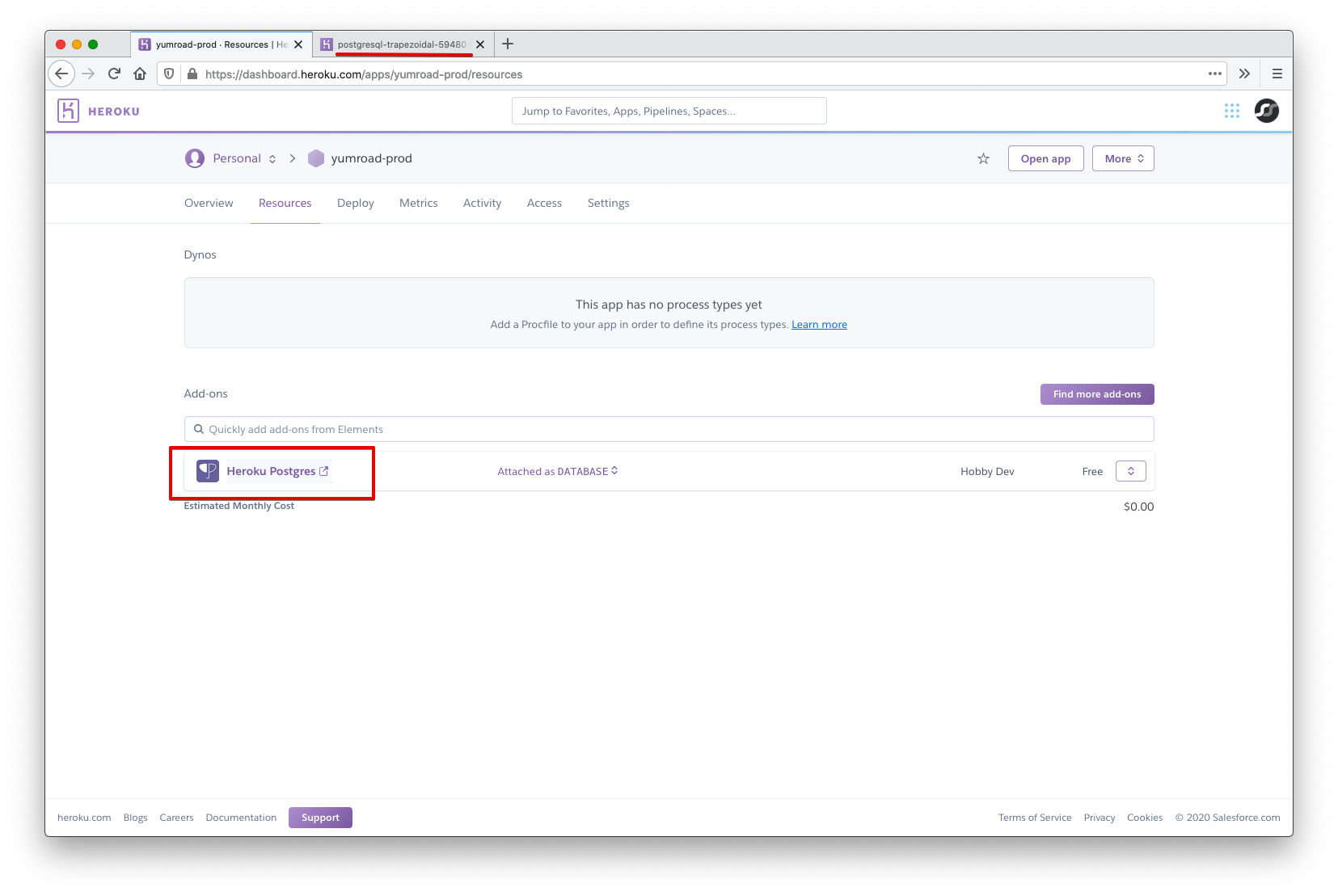 Heroku Database Details