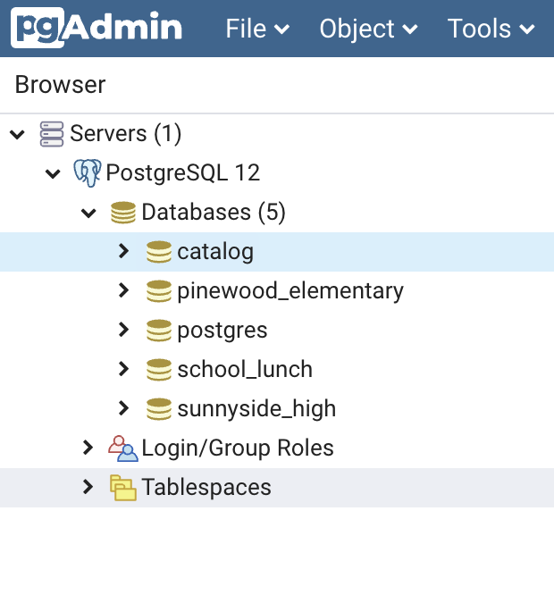 pgadmin-tables