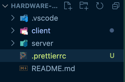 screenshot of project tree showing new .prettierrc file at its root